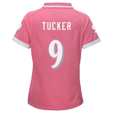 Load image into Gallery viewer, Youth Girls Baltimore Ravens Justin Tucker Pink Bubble Gum Jersey