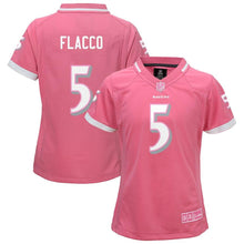 Load image into Gallery viewer, Youth Girls Baltimore Ravens Joe Flacco Pink Bubble Gum Jersey