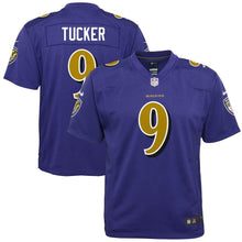 Load image into Gallery viewer, Youth Baltimore Ravens Justin Tucker Nike Purple Color Rush Game Jersey