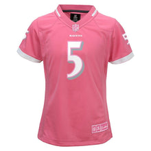 Load image into Gallery viewer, Youth Girls Baltimore Ravens Joe Flacco Pink Bubble Gum Jersey