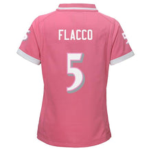 Load image into Gallery viewer, Youth Girls Baltimore Ravens Joe Flacco Pink Bubble Gum Jersey