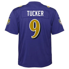 Load image into Gallery viewer, Youth Baltimore Ravens Justin Tucker Nike Purple Color Rush Game Jersey