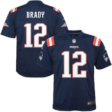 Load image into Gallery viewer, Tom Brady New England Patriots Youth Color Rush Game Jersey - Navy 2018/2019 Super Bowl