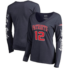 Load image into Gallery viewer, Tom Brady New England Patriots Women's Heartthrob Name &amp; Number V-Neck T-Shirt - Navy Super Bowl