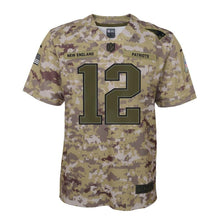 Load image into Gallery viewer, Tom Brady New England Patriots Youth Salute to Service Game Jersey - Camo 2018/2019 Super Bowl